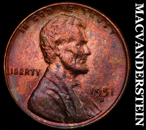 1951-D Lincoln Wheat Cent-Choice Gem BU Color Lustrous No Reserve #i2970