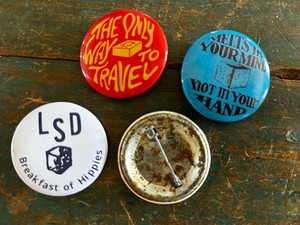 1970s  LSD Buttons  - Set of Three - 1.5 Inch Pinbacks - Acid