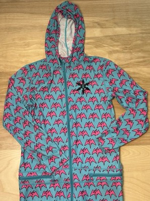 Airblaster One Piece Ninja Suit Youth M 8-10 Blue Pink Bat Print Hooded Camping