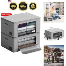 Storage Bins with Metal Frame - Stackable  Foldable Clothes Organizer Bags -...