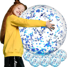 6 Pcs 24 Inch Inflatable Glitter Beach Balls, Sparkly Confetti Pool Balls for We