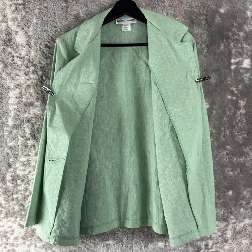 Chaqueta Blazer Cathy Daneils Talla M Carrera M M Muescas Verde Botón Único Cuello en V Foto 2 de 4