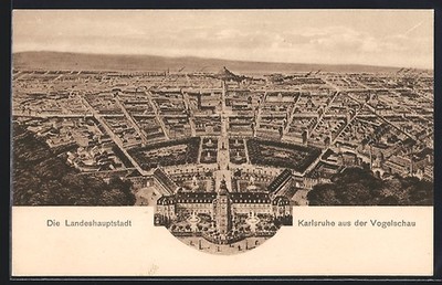 Postcard Karlsruhe, city view with the castle from the bird's eye view 1925 