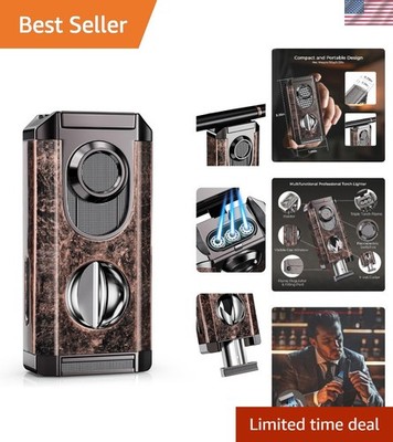 Windproof Triple Jet Flame Lighter with Built-in V Cutter - Perfect Gift for Men