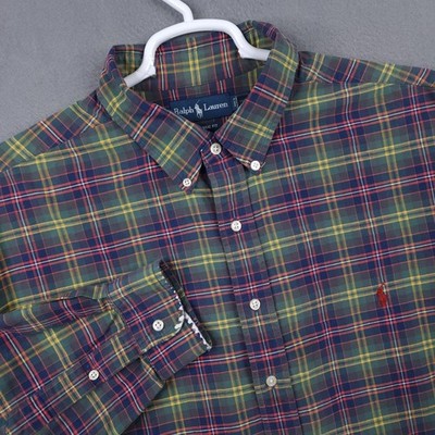 Ralph Lauren Button Down Shirt Mens 2XB Green Plaid Classic Fit Preppy Vintage
