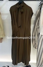ZARA NEW WOMAN ZW PLEATED COLLECTION TIED MIDI DRESS KHAKI XS-XL 9479/055/505