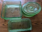3 Piece Uranium Glass Set Refrigerator Dishes Green Depression Glass