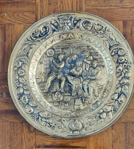 Vintage Peerage Brass X-LG 22"  Embossed Wall Plaque/Hanging Plate From England