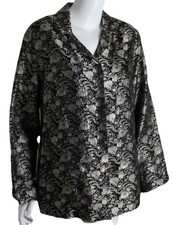 NWT Chico's Sz 2 L XL SILVER ASIAN FLORAL JACQUARD Silk Jacket Woven Art-to-Wear