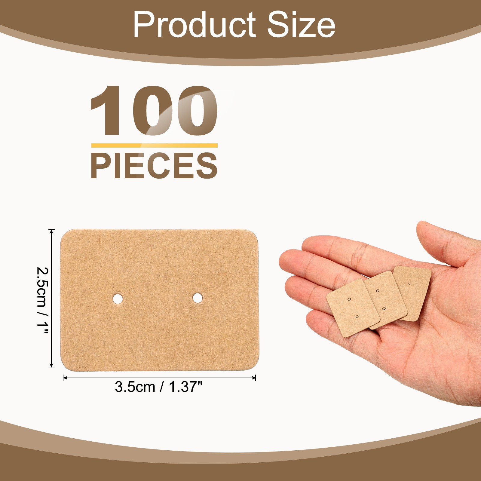100 Pcs Earring Display Cards, 1.37" x 1" Earring Display Holder, Brown