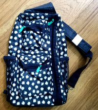 NEW Thirty One Sling Back Backpack Adjustable Navy Doodle Dot Scallop Stripe 31