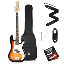 Donner Electric Bass Guitar 4 Strings Full Size Beginner Kit with Strap & Cable