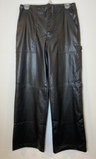 NWT Zara Faux Leather Wide Leg Pants Painter Pockets Black Size Small S New