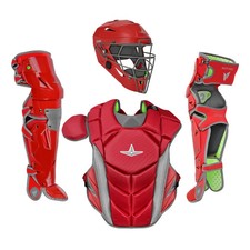 All Star MVP Pro Series Youth 10-12 Y/O Baseball Catchers Gear Set - Red Gray