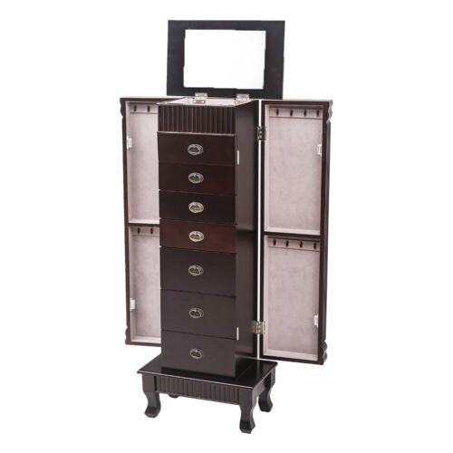 Jewelry Armoire w/7 Drawers and 2 Swing Doors 16 Necklace Hooks Jewelry Cabinet - Picture 2 of 11
