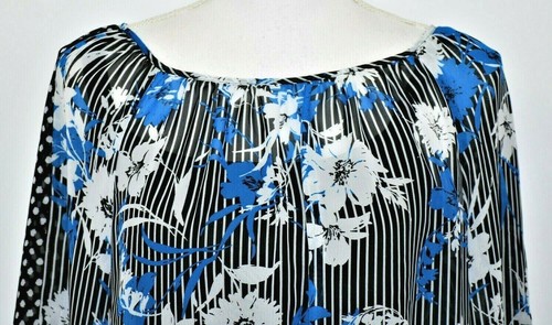 Apt 9 Womens Overlay Blouse with Black Tank Size S Blue Floral Sheer Tie Waist - Picture 2 of 9