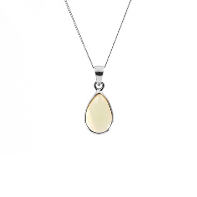 Curb Chain Cuba Necklace 1.0mm Ethiopian Opal Pendant 925 Sterling Silver
