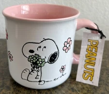 Peanuts Snoopy & Flowers White & Pink 21 oz Mug NWT!