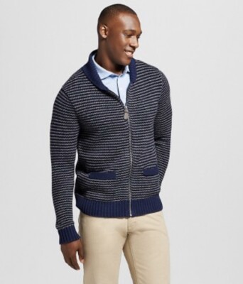 NEW Men's Shawl Collar Zip Cardigan Blue Merona Small