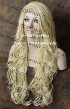 Heat OK Human Hair Blend Full Lace Front WIG Long Wavy PALE BLONDE WBKM 613
