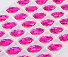 Sew On Rhinestone Navette 7x15mm Rose red Crystal Glass Stone Flatback