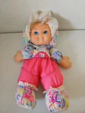 1991 Gentle Dreams Soft Squishy Doll Pink Nylon Plush Blue Green Yellow Floral
