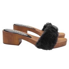 Low clogs with black fur and heel 4.5 cm - Made in Italy - KV1340 BLACK