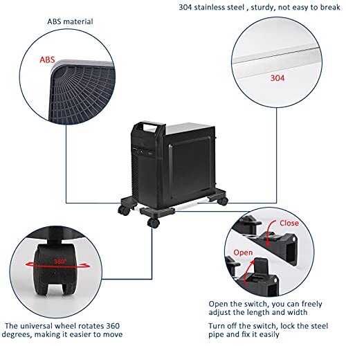 Mobile CPU Ständer verstellbar Computer Tower Ständer mit 4 Rollenrädern schwarz - Bild 6 von 8