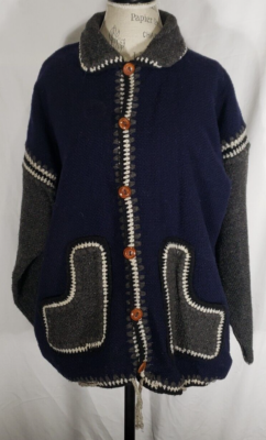 Artesanias Made in Ecuador Hand Knit Wool Cardigan Jacket - Blue 