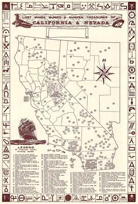 Map of Buried Treasure and Lost Mines in California and Nevada Poster Print