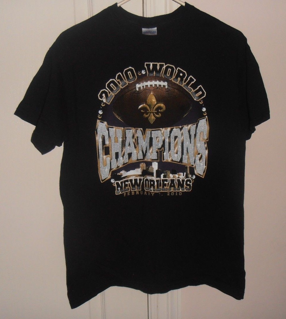2010 Black Reebok New Orleans Saints 44th Super Bowl Champions T Shirt L