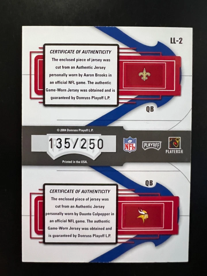 2004 Prestige League Leaders Jerseys #LL2 Aaron Brooks Daunte Culpepper - Image 2 of 2