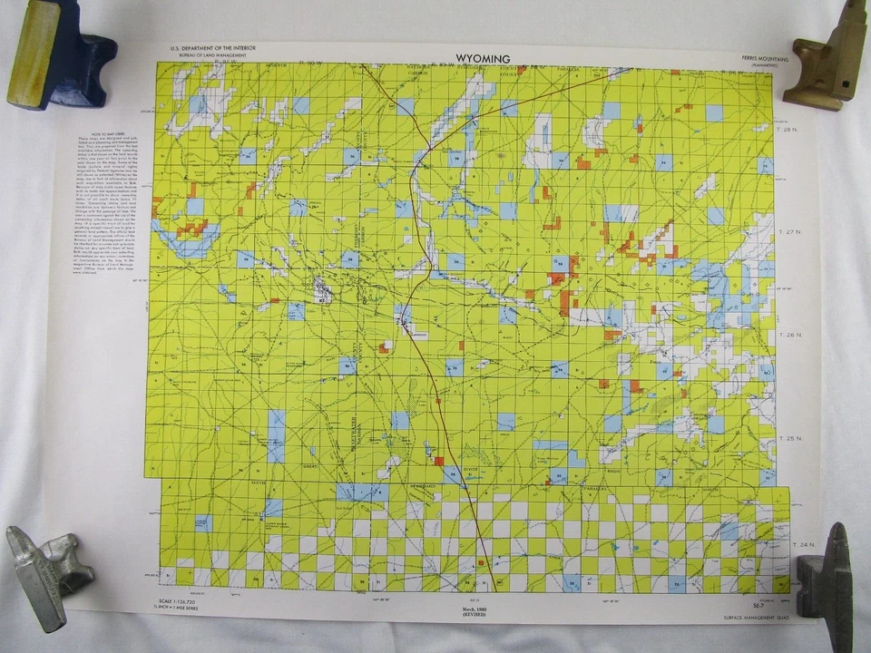 Mapas cuádruples de superficie y minerales de Ferris Mountains Wyoming 1980 Departamento de Estados Unidos De interior Foto 2 de 4