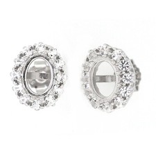 Sterling Silver Semi Mount Earrings Stud Setting Oval OV 8x6mm Topaz Halo