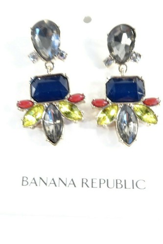 Banana Republic Women's Blue Red Yellow Crystal Drop Regalia Earrings NWT 49 - Picture 5 of 6