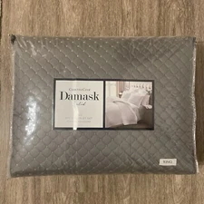 NEW $185 Charter Club Damask Quilted KING 3PC Set Coverlet & Shams Set Lite Gray