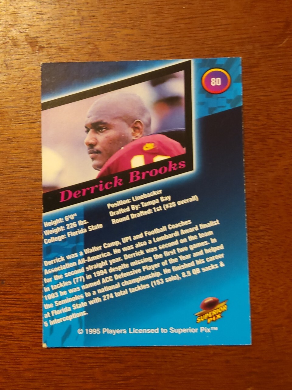 Derrick Brooks 1995 Superior Pixs Auto And Numbered Card 80 eBay