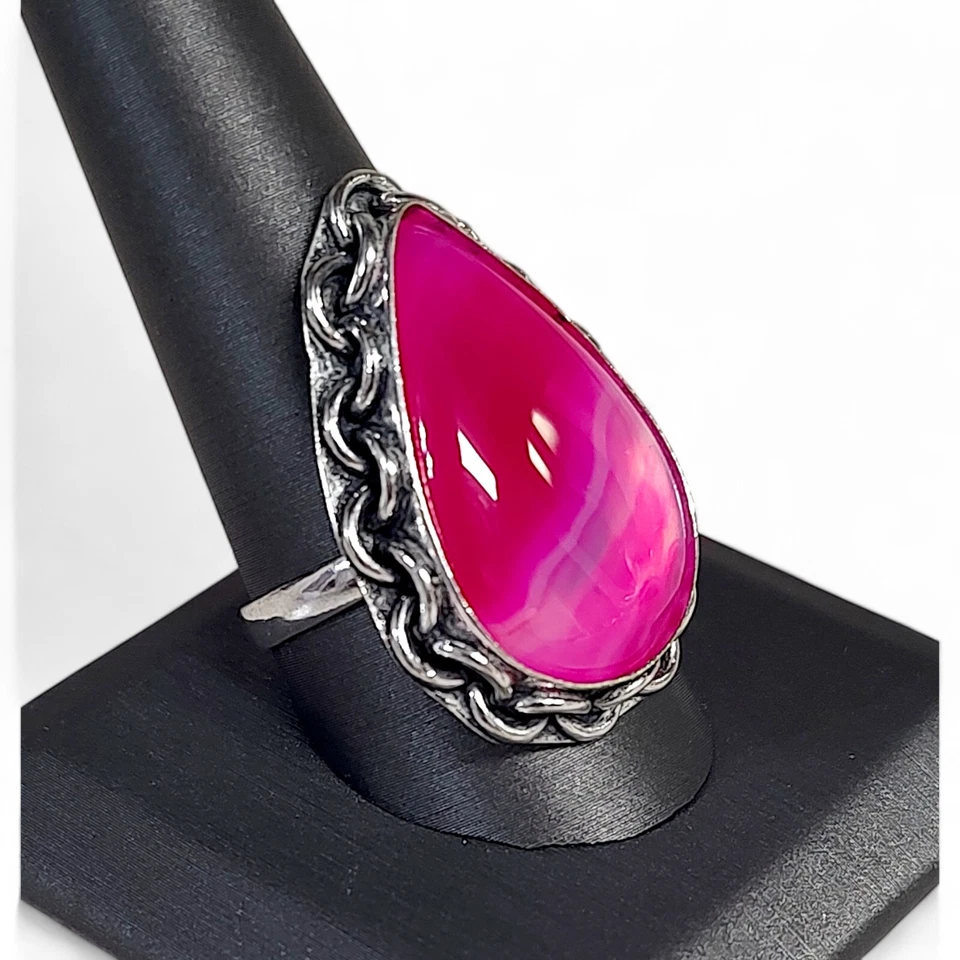 Anillo de ágata Botswana rosa para dama de ley 925 talla 11 Foto 2 de 4