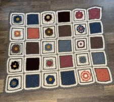 Handmade Granny Square Quilt Knit Afghan Blanket 3D Floral Throw 38x49 Pink Blue