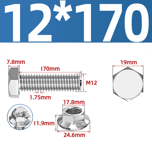 304 Stainless Hex Flange Bolts With Free Serrated Flanged Nuts M10 M14 M16 M20 - Picture 60 of 138
