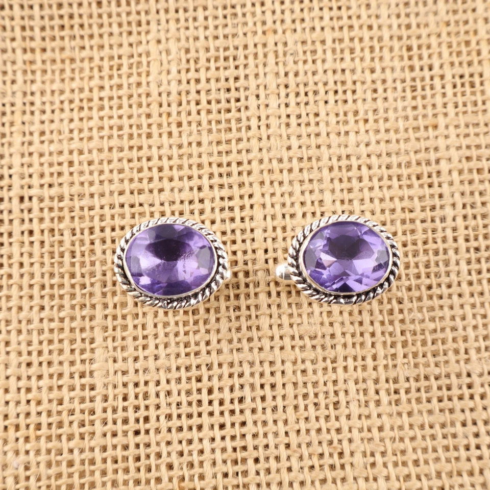 Gemelos vintage de plata de ley 925 con piedras preciosas de iolita natural de diseñador regalo HA Foto 2 de 4