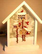Stony Creek Winter Holiday Scene Birds Cardinals Birdhouses Glass Luminary Light