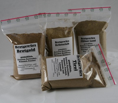 Brotgewürz, 4 Sorten, 400 g , 4 x 100 g (z.B. Brotgold, Tirol,), DHL-Versand
