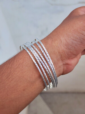 Thin Silver Bangles Set Of 6 Solid 925 Sterling Silver Anniversary