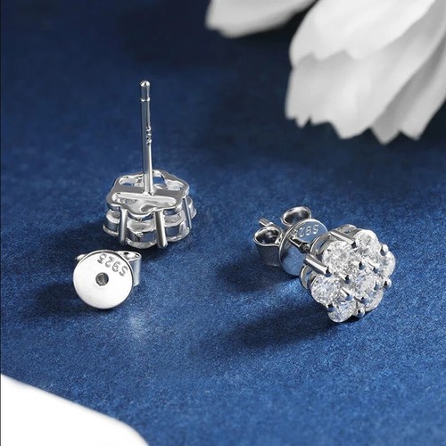Real Moissanite Stud Earrings Flower Shape Girl Birthday Gift Sterling Silver - Picture 6 of 14