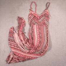 Miss Me Dress Womens Medium Pink Boho Stripe Maxi Strappy Lined V Neck