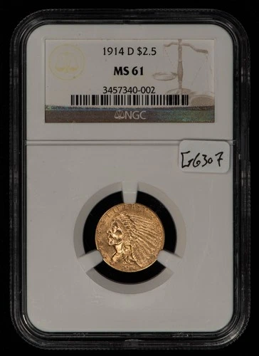 1914-D G$2.50 Indian Head Gold Quarter Eagle - Luster - NGC MS 61 - SKU-G6307