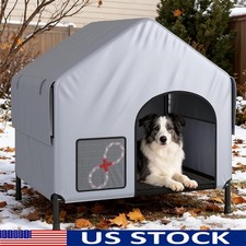 Large Outdoor Dog House Waterproof Elevated Kennel Durable Pet Shelter New