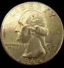 1964 Washington Quarter, 90% Silver, Circulated, Original Finish