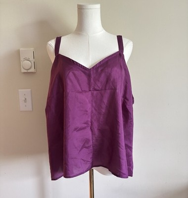Vintage Y2K Sheer Tess Woman Plus Size 2X 100% Silk Quiet Luxury Top Purple Goth